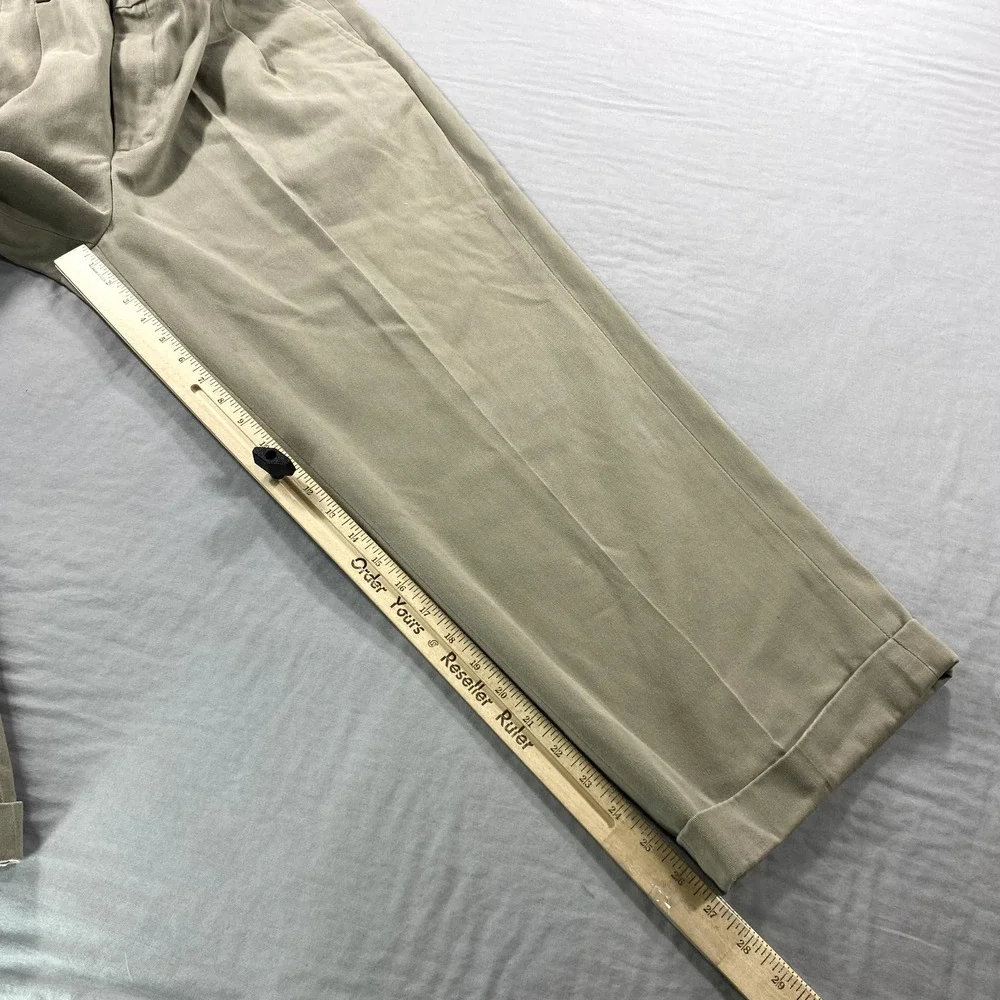 Eddie Bauer Pants Mens 38x27 Khaki Relaxed Fit Pleated Cuffed Chino Casual Dress